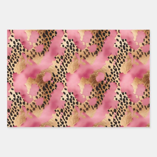 Chique Glam Goud Roze Zwart Leopard Inpakpapier Vel (Voorkant 2)
