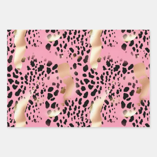 Chique Glam Goud Roze Zwart Leopard Inpakpapier Vel (Voorkant)