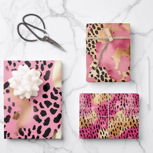 Chique Glam Goud Roze Zwart Leopard Inpakpapier Vel (Voorkant)