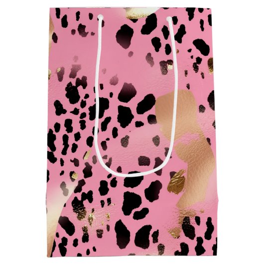 Chique Glam Goud Roze Zwart Leopard Medium Cadeauzakje (Achterkant)
