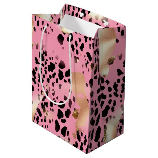 Chique Glam Goud Roze Zwart Leopard Medium Cadeauzakje (Achterkant Gekanteld)