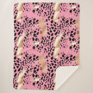 Chique Glam Goud Roze Zwart Leopard Sherpa Deken