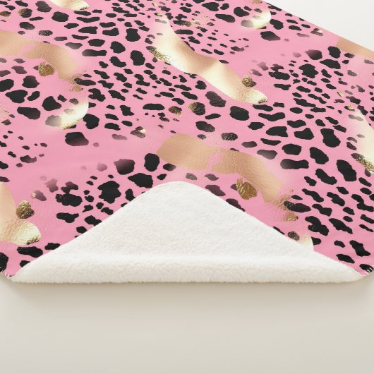 Chique Glam Goud Roze Zwart Leopard Sherpa Deken (3/4)
