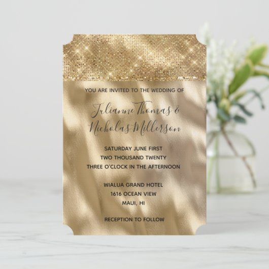 Chique Glam Goud Sparkle Bruiloft Kaart (Staand voorkant)