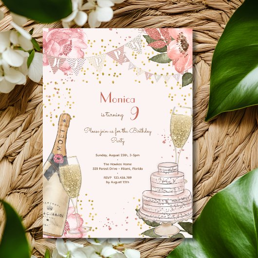 Chique glam pastel geschetst verjaardagsfeest kaart