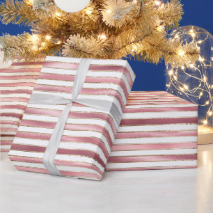 Chique glam roze witte strepen cadeaupapier
