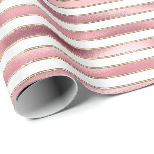 Chique glam roze witte strepen cadeaupapier (Rol Hoek)