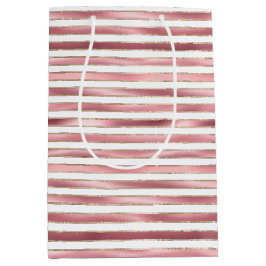 Chique glam roze witte strepen medium cadeauzakje