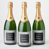 Chique Glam Silver Sparkle en Zwart Sparkling Wijnetiket (Flessen)