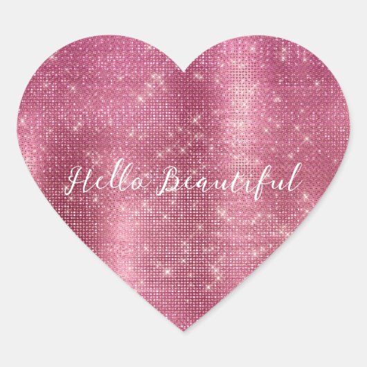 Chique Glam Zilver Roze Sparkle en Zwart Hart Sticker (Voorkant)
