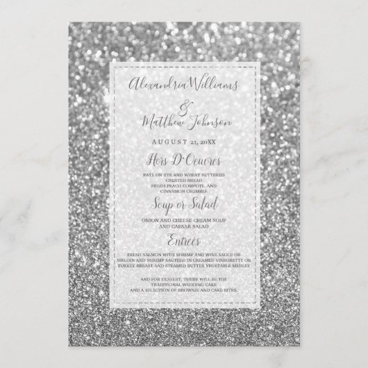 Chique glamoureuze trendy zilveren glitter Wedding Menu (Voorkant)