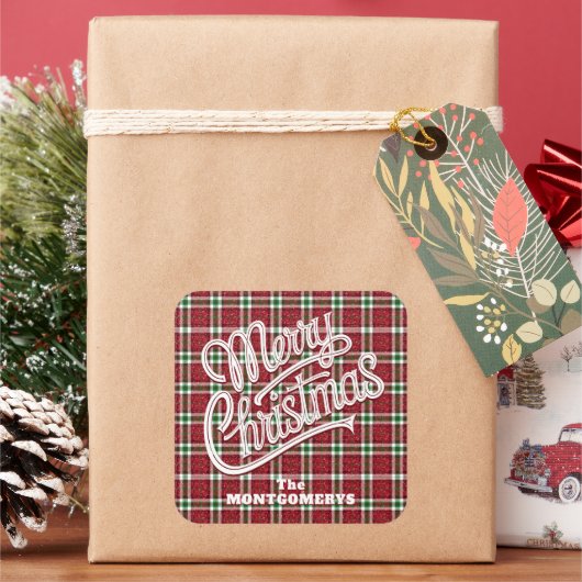 Chique glinsterende geruite Kerst  Vierkante Sticker (Feestdagen)
