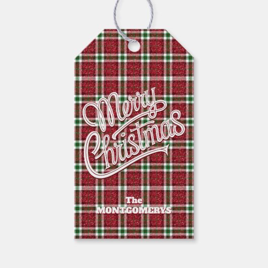 Chique glinsterende ruit Kerstmis  Cadeaulabel (Voorkant)