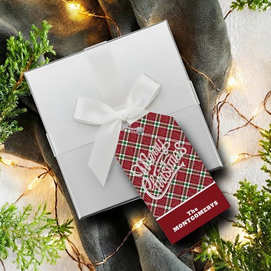 Chique glinsterende ruit Kerstmis Cadeaulabel