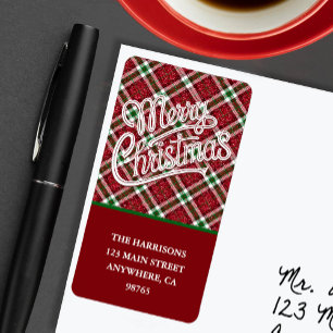 Chique glinsterende ruit Kerstmis retouradres Etiket