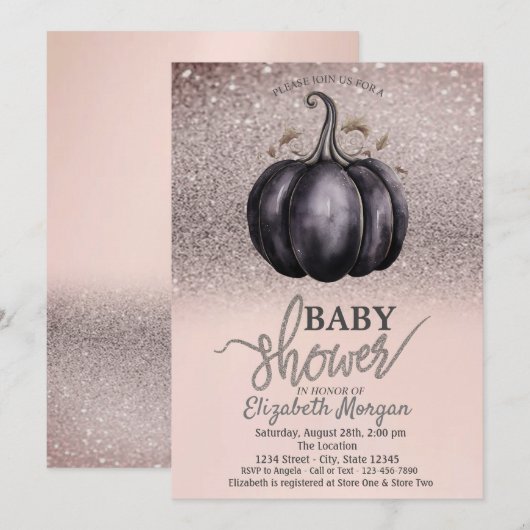 Chique glitter bokeh, pompoen Baby shower Kaart (Voorkant / Achterkant)