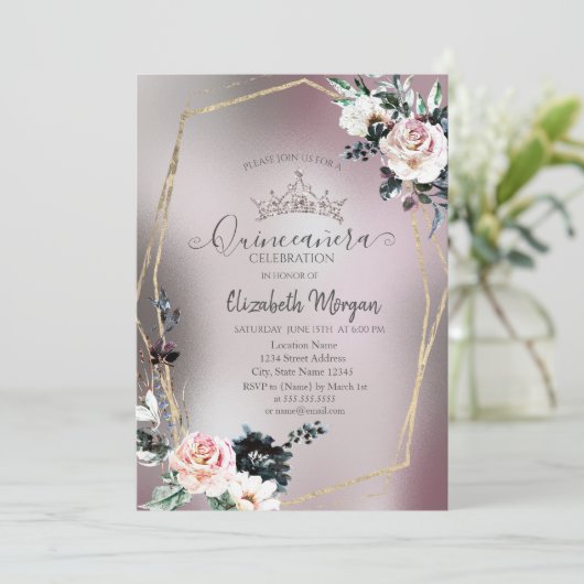 Chique Glitter Crown, Rozen Metallic Kaart (Staand voorkant)