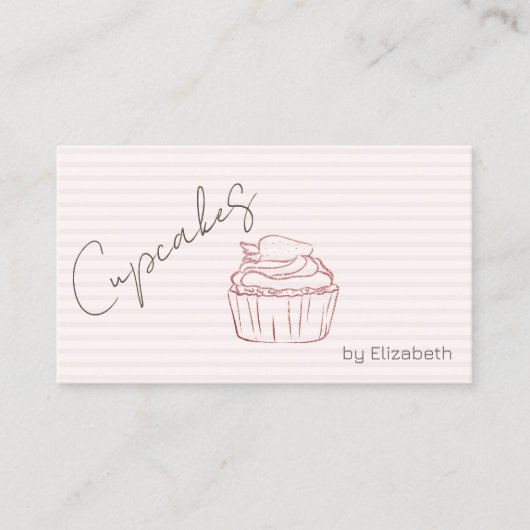 Chique Glitter Cupcake Aardbei Gestreepte Visitekaartje (Voorkant)