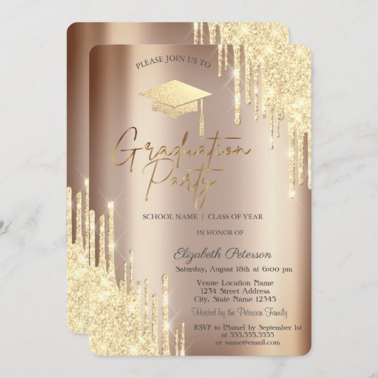 Chique Glitter Drips, Afstudeerder Pet Afstuderen Kaart (Voorkant / Achterkant)