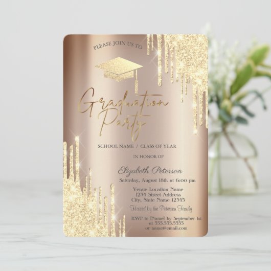 Chique Glitter Drips, Afstudeerder Pet Afstuderen Kaart (Staand voorkant)