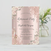 Chique Glitter Drips, Bloemen Roos Goud Pensioen Kaart (Staand voorkant)