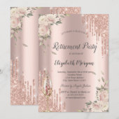 Chique Glitter Drips, Bloemen Roos Goud Pensioen Kaart (Voorkant / Achterkant)