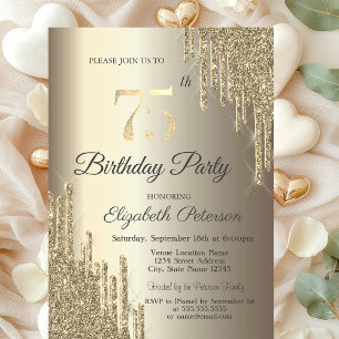 Chique Glitter Drips Champagne 75e verjaardag Kaart