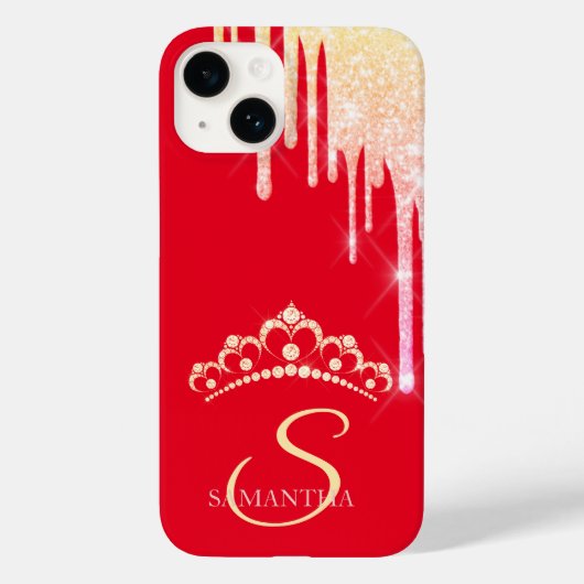 Chique Glitter Drips Diamonds Tiara Rood Case-Mate iPhone Case (Achterkant)
