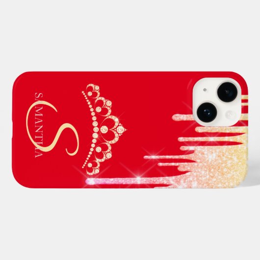 Chique Glitter Drips Diamonds Tiara Rood Case-Mate iPhone Case (Achterkant (horizontaal))