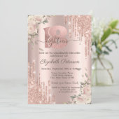Chique Glitter Drips, Flowers Roos Gold 18e Verjaa Kaart (Staand voorkant)