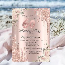 Chique Glitter Drips, Flowers Roos Gold 60e Verjaa Kaart