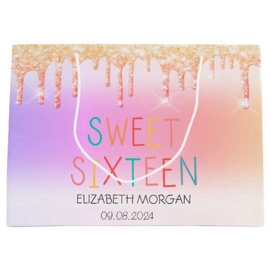 Chique Glitter Drips Kleurrijk Zoet 16 Groot Cadeauzakje (Voorkant)