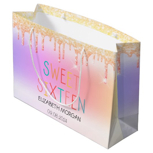 Chique Glitter Drips Kleurrijk Zoet 16 Groot Cadeauzakje (Achterkant Gekanteld)