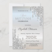 Chique Glitter Drips Zilver Bat Mitzvah Kaart (Voorkant)