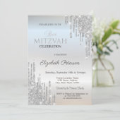 Chique Glitter Drips Zilver Bat Mitzvah Kaart (Staand voorkant)