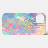 Chique Glitter Druppels Ananas Holografisch Case-Mate iPhone Case (Achterkant (horizontaal))