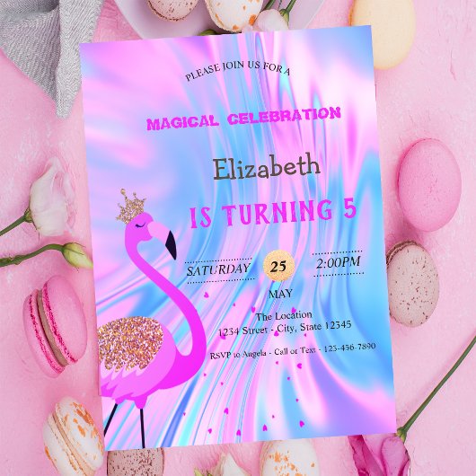Chique Glitter Flamingo, Holografische Verjaardag Kaart