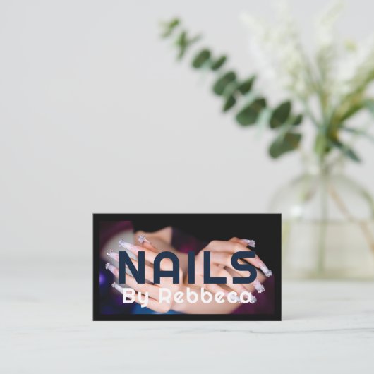 Chique Glitter Glam Nail Art Manicure Salon Blauw Visitekaartje (Staand voorkant)