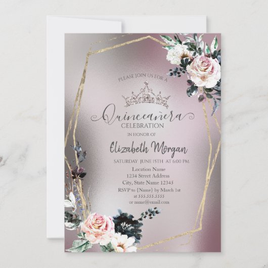 Chique Glitter Kroon, Rozen Metaal Kaart (Voorkant)