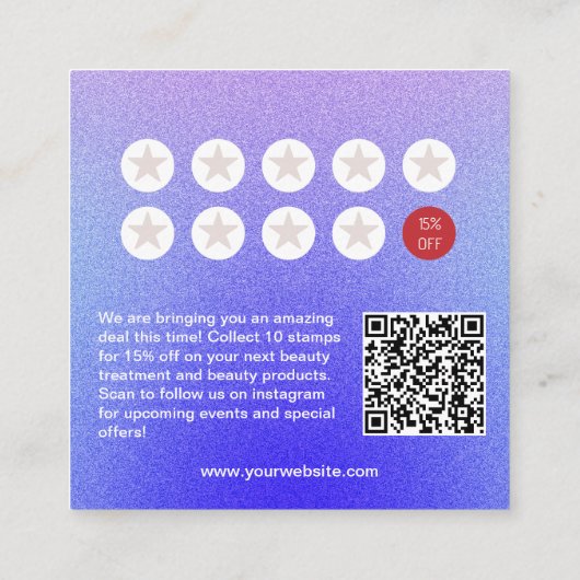 Chique Glitter Make-up Beauty Nail Salon Loyalty K Vierkante Visitekaartje (Achterkant)