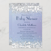 Chique Glitter Moderne Bloemige Blauwe Jongens Bab Kaart (Voorkant / Achterkant)