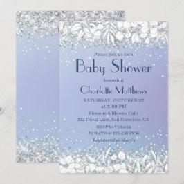 Chique Glitter Moderne Bloemige Blauwe Jongens Bab Kaart