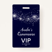 Chique Glitter op Navy Quinceañera Nodig VIP Pass  Badge (Voorkant)