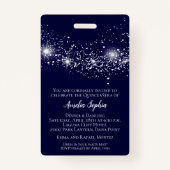 Chique Glitter op Navy Quinceañera Nodig VIP Pass  Badge (Achterkant)