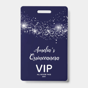 Chique glitter op Navy Quinceañera uitnodiging VIP Badge