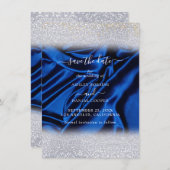 Chique Glitter Royal Blue Save the Date Kaart (Voorkant / Achterkant)