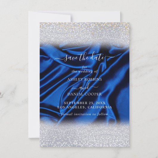 Chique Glitter Royal Blue Save the Date Kaart (Voorkant)