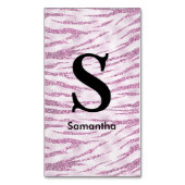 Chique glitter roze dierenprint monogram magnetisch visitekaartje (Voorkant Verticaal)