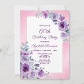 Chique Glitter Roze Paarse Rozen Bloemen Verjaarda Kaart (Voorkant)
