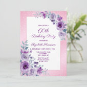 Chique Glitter Roze Paarse Rozen Bloemen Verjaarda Kaart (Staand voorkant)